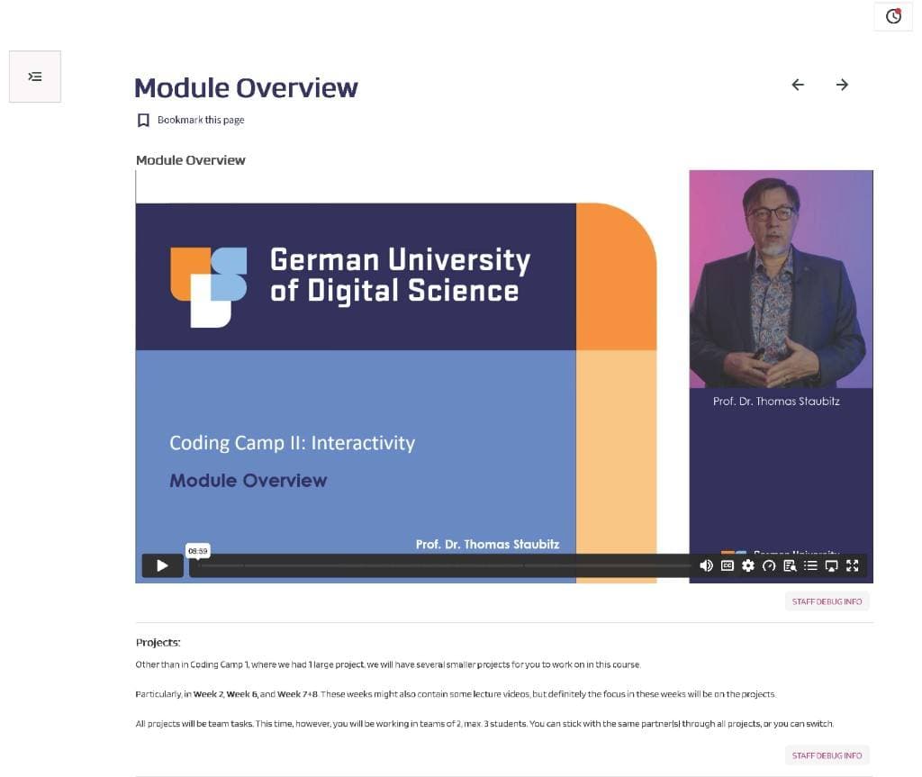 German UDS live lecture in the virtual campus