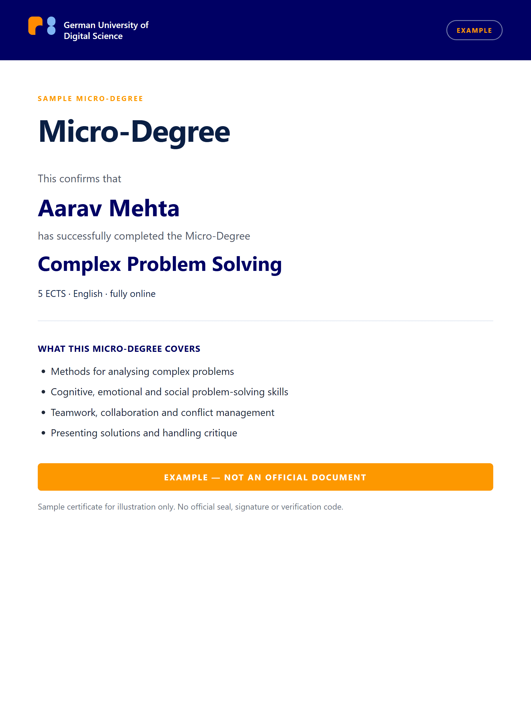 Example German UDS Micro-Degree certificate (sample, signatures removed)